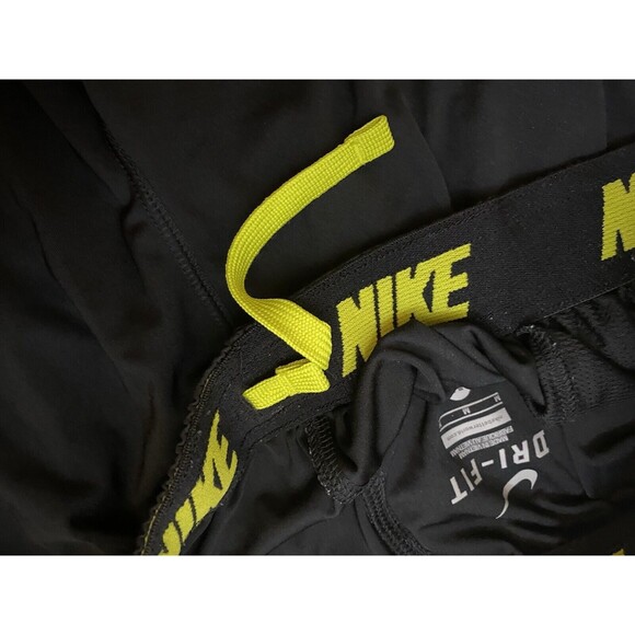 Nike Dri-Fit Shorts Mens medium Black Yellow Side Stripe Performance - Picture 6 of 9